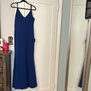 Lulu's Deep Blue V-Neck Dress